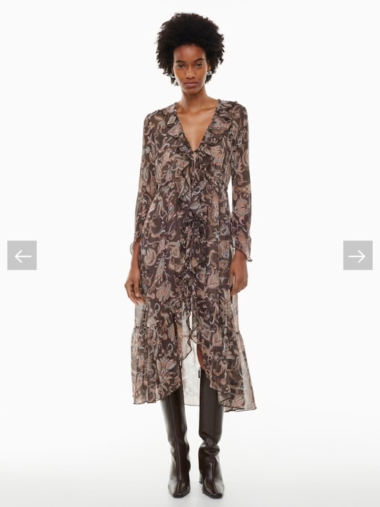 Aritzia Dresses & Skirts - Aritzia Wilfred NWT Mina Floral Ruffle Bow Tie Shear Midi Dress Size Medium